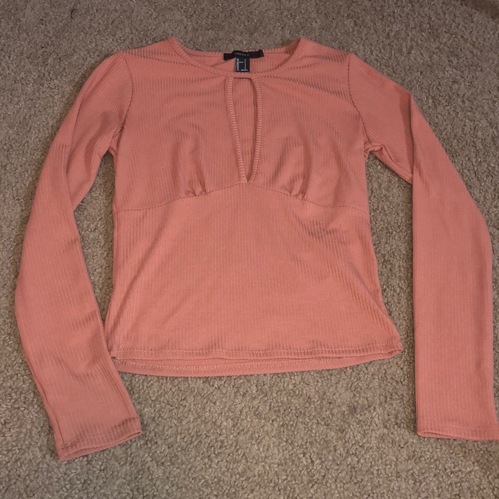 Peach Long-sleeved Top With Slit